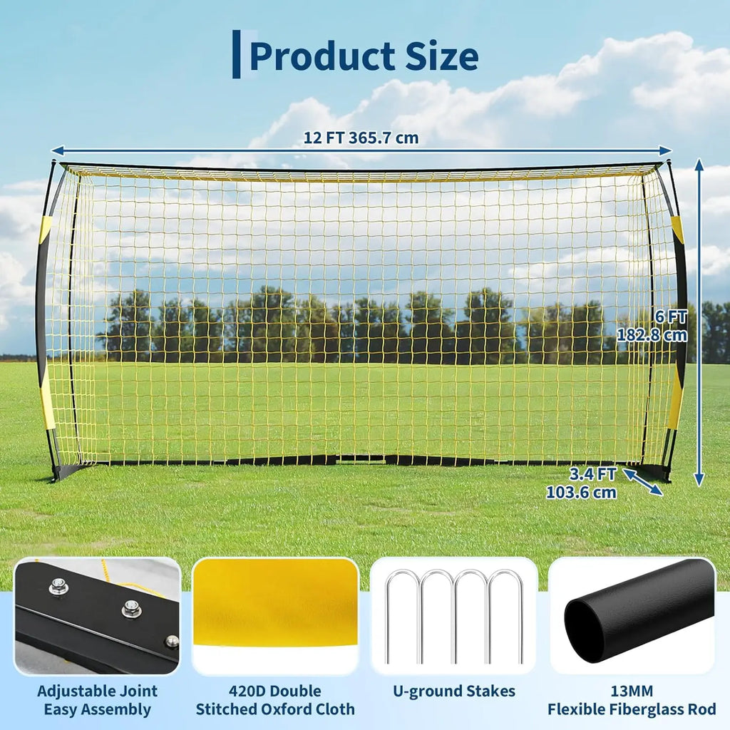 Portable Soccer Net with Sturdy Metal Base, 12x6 FT