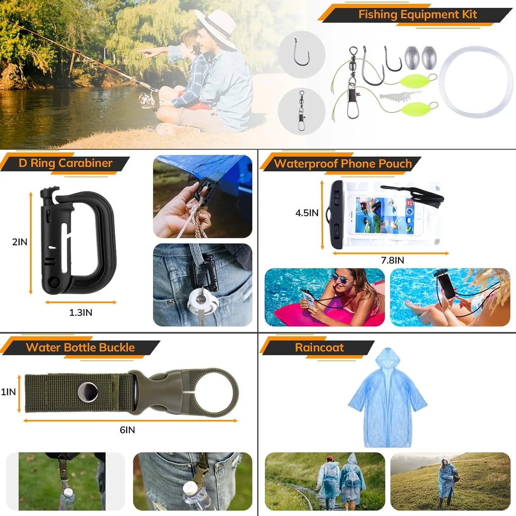 250 Piece Survival Kit with First Aid Tactical Gear Emergency Tent and Crossbody Bag for Outdoor Adventure and Gifts