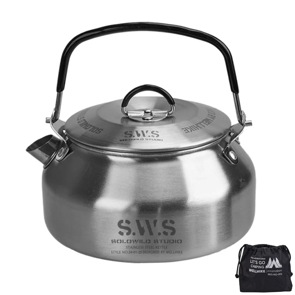 0.8L Portable Hiking Kettle 304 Stainless Steel Ultralight Coffee Kettle for Outdoor Camping and Travel