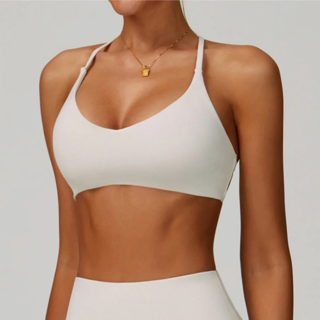 Cross Shoulder Straps Sports Bra Anti‑Sweat Fitness Top Women Yoga Bra Shockproof Crop Top Push Up Sport Bra Gym Workout Top