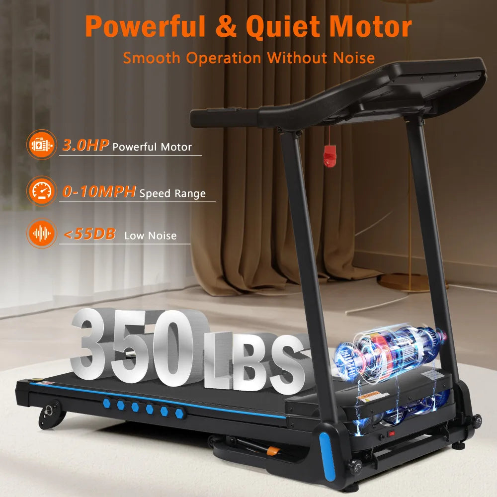 Incline Treadmill for Running and Walking 3.0 HP with 350 lb Capacity Hydraulic Auto Folding Type C and USB Charging up to 10MPH plus Bluetooth Speaker