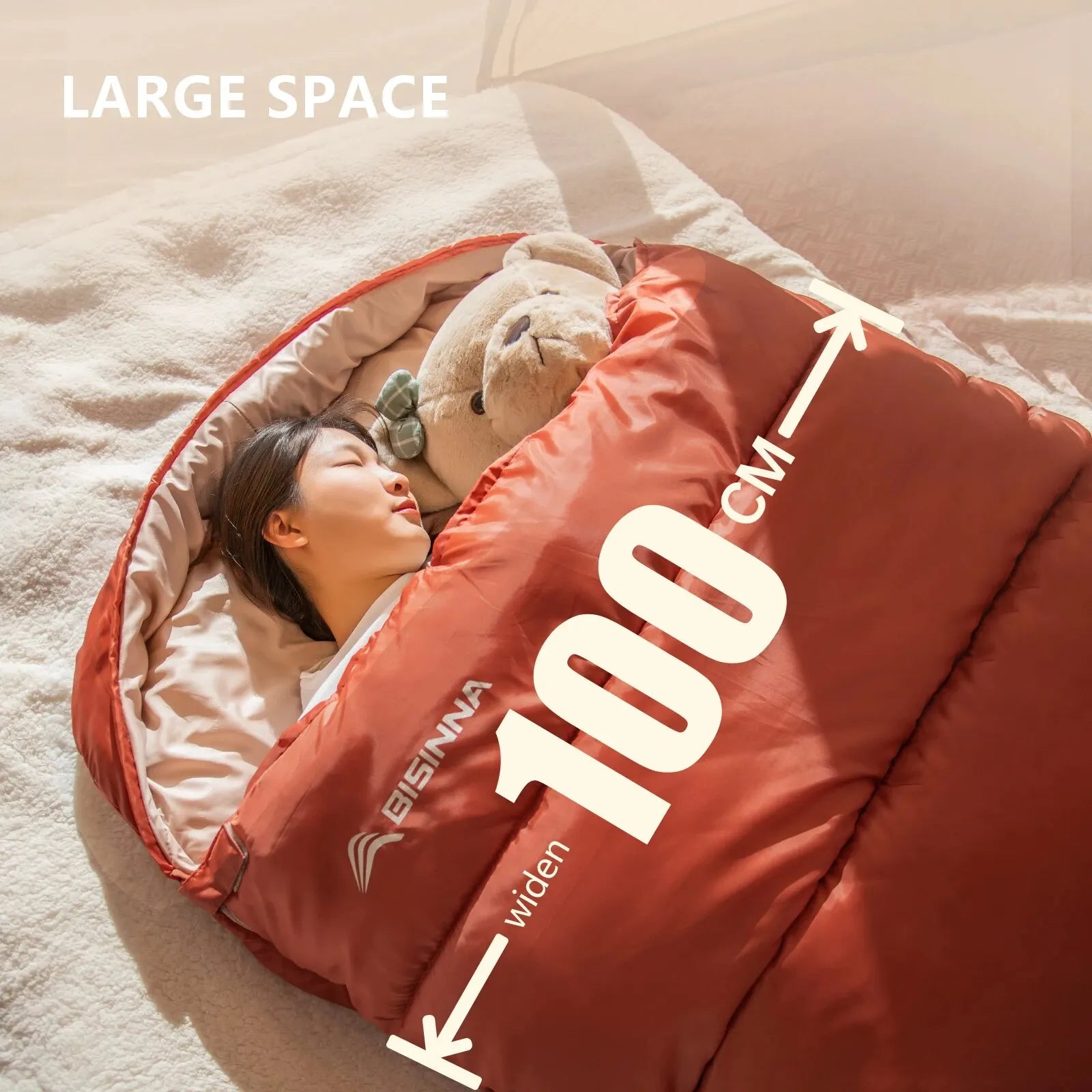 Large Camping Sleeping Bag Lightweight 3 Season Loose Widen Bag Long Size for Adult Rest Hiking Fishing
