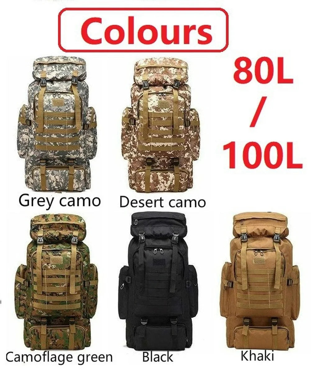 80L 100L Mountaineering Bag Climb Bag Tactical Backpack Large Outdoor Hiking Camping Travel Backpack