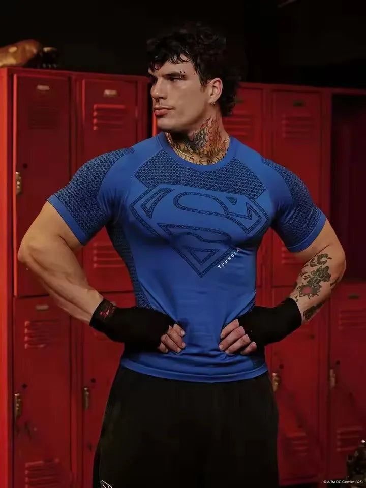 Mens High Elastic Quick Dry Sports T Shirt Tight Breathable Summer Gym Short Sleeve Top