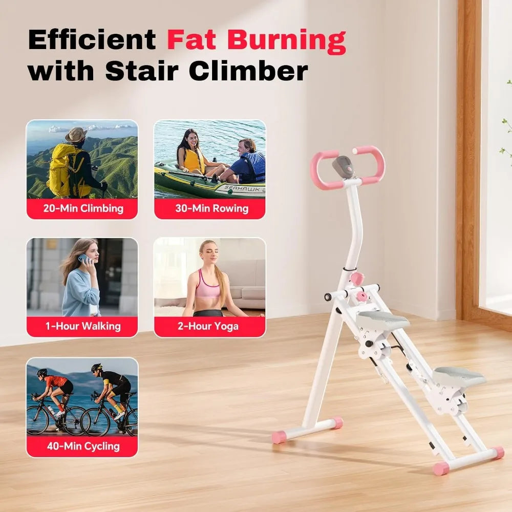 Folding Vertical Stair Stepper Machine for Home Workouts Portable Exercise Equipment with Handlebar and Digital Monitor